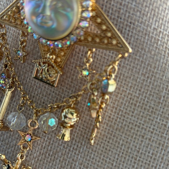 Kirks Folly Gold Star and Moon Face Brooch with Charms - Picture 6 of 9